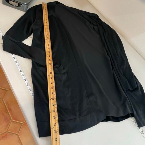 Lafayette 148 Black Long Open Cardigan 100% Silk Velvet back - Picture 12 of 13